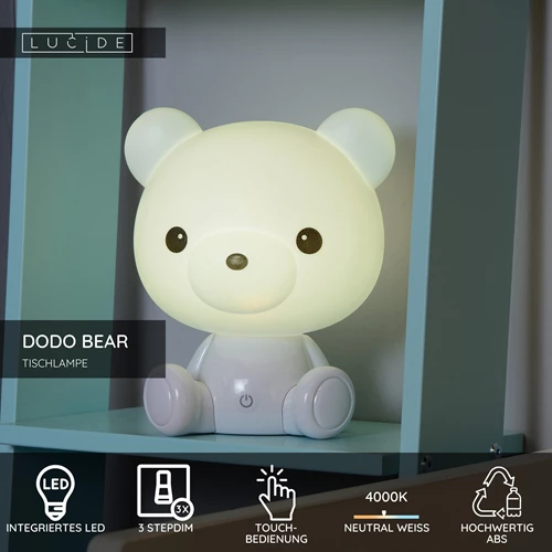 Lucide DODO BEAR - Tischlampe Kinderzimmer - LED 3 StepDim - 1x3W 4000K - Weiß - USP